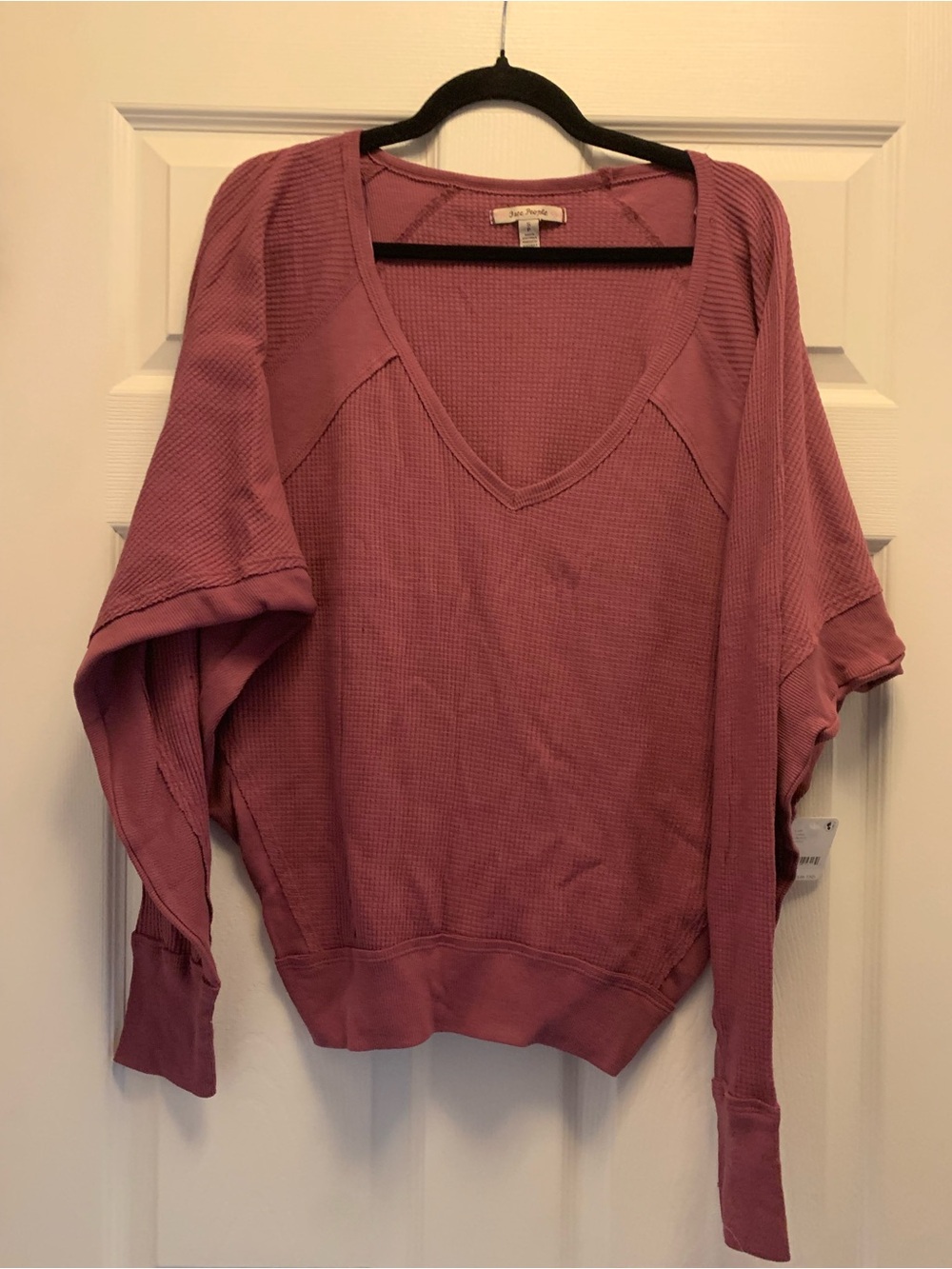 Free People Santa Clara Mulberry V-Neck Waffle Knit Women's Shirt NWT Size Small